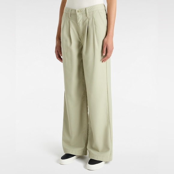 Vans Alder Relaxed Wide Leg High Rise Pleated Pants in tan- NWT size 34 - Picture 3 of 11